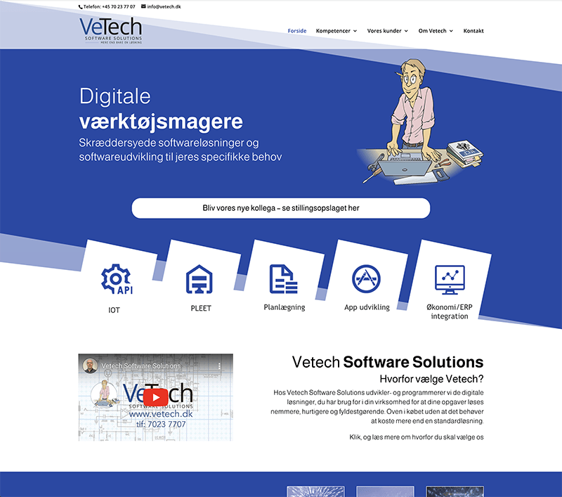 Forside til hjemmeside for Vetech Software Soljtions